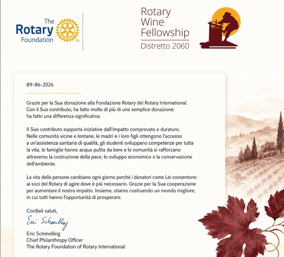 Rotary Wine Fellowship: i primi soci sostengono Polio Plus